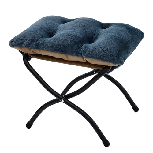 15"(H) Folding Ottoman, Foldable Footrest Stool, Portable Small Foot Stool for Couch, Collapsible Foot Rest Ottoman for Sofa, Accent Padded Ottomans for Living Room, Bedroom, Navy Blue - color: Navy Blue