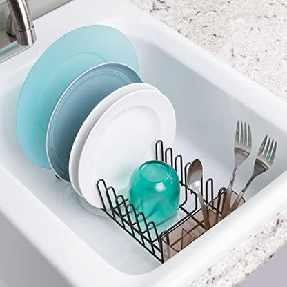 mDesign Dish Tray - Practical Draining Rack for Sink - Great Draining Rack - Up to 12 Plates and Cutlery - Bronze - color: Amber/Bronze