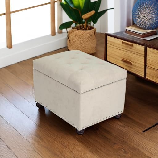 Joveco Storage Ottoman, 24" Fabric Rectangle Tufted Bench Foot Rest Stool for Living Room Bedroom, Beige - color: Beige