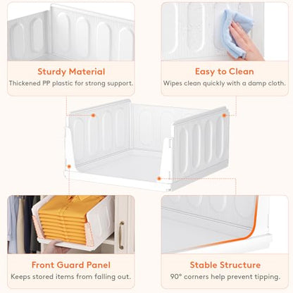 Lifewit 4 Pack Stackable Closet Organizers for Shelf, Plastic Clothes Storage Basket Bins for Wardrobe, Multifunctional Stacking Sweater Containers for Shelves, RV, Pantry, Kitchen, Dorm, 12.6" Wide - size: 16.5" Depth