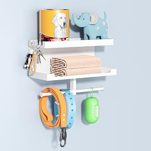 Dog Leash Holder for Wall, Leashes Hanger, Wall Mounted Dog Stuff Storage and Organizer, Metal Key Holder Pet Leash Hooks for Leashes, Training Treats, Chew Toys, Keys, Large (White) - color: White