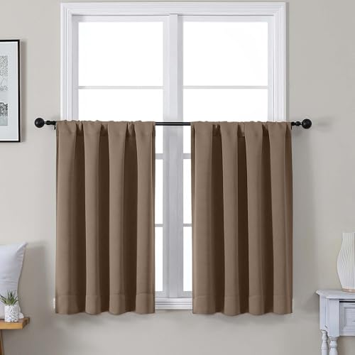 Gwine Brown Short Curtains 36 Inches Long, Small Half Window Curtains Thermal Insulated Room Darkening Blackout Curtain for Bathroom Kitchen Basement Cabinet RV, 2 Panels, Each 40Wx36L - color: Brown, size: 40"W x 36"L (Pack of 2)