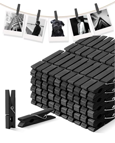 Clothes Pins Wooden Black Colored Clothespins for Crafts Photo 1.9 Inch 100 PCS, Small Wood Clips Mini Close Pin for Classroom Project Decorations Hanging Pegs 1-7/8" - color: Black