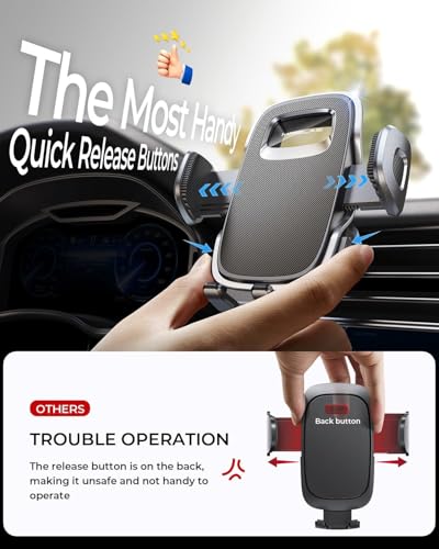 MRGLAS Phone Holders for Your Car Vent with Double Metal Hook Clip, 【One-Hand Operation】 Air Vent Cell Phone Car Mount, Universal Automobile Cradle Fit for iPhone 17 Android and All Smartphones - color: Dark Black