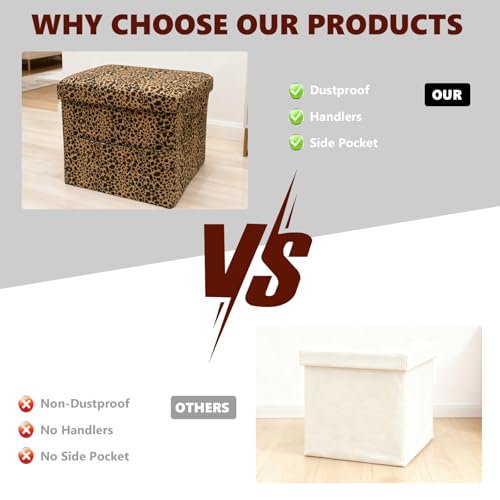 ALASDO Storage Ottoman Footrest Stool Small Ottoman with Storage Foldable Ottomans Foot Rest Footstool Bench for Living Room 17x13x13inches Leopard Print - color: Leoprad Print