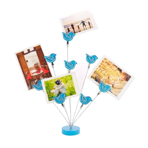 8-Branch Family Tree Picture Frame Holder, Card Photo Clips Holder Desk Stand for Memo Paper Note Photo Christmas Wedding Card Display (Blue Bird) - style: Bird
