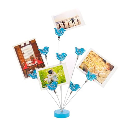 8-Branch Family Tree Picture Frame Holder, Card Photo Clips Holder Desk Stand for Memo Paper Note Photo Christmas Wedding Card Display (Blue Bird) - style: Bird