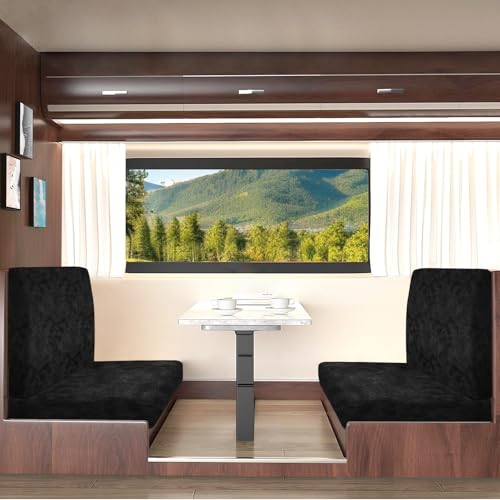 ANARACHON Leather Look RV Camper Dinette Cushion Covers, Washable RV Couch Cushion Covers Dinette Booth Seats Stretchable Camper Seat Covers (03 Black, 2 Sets) - color: 03 Black, size: 2 Sets