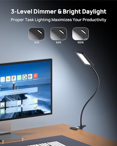 TROND LED Desk Lamp with Clamp, 1000LM Super Bright 3-Level Dimmable Desk Light 6000K Daylight, Extra-Long Flexible Gooseneck Clip on Light, Eye-Care Clamp Lamp for Painting, Workbench,Reading, Sewing - style: Type A Clip Lamp