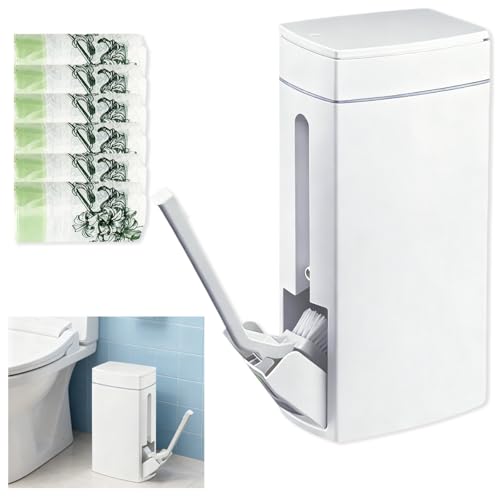 Bathroom Trash Can with Toilet,Slim Bathroom Trash Can,Toilet Brush and Holder Set,4.5 Liter / 1.2 Gallon Press Type Odor Proof rv Trash can,for Bathrooms, RVs, Small Spaces