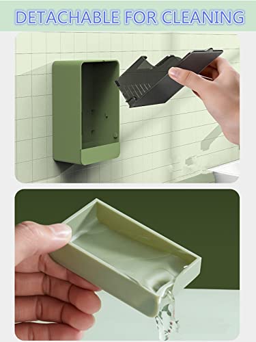 HANCELANT Bathroom Soap Dishes, 2 Pack Bar Soap Holder with Drain Wall Mounted Soap Box for Shower, Bathroom, Kitchen Sink, Keep Soap Bars Dry, Waterproof Dustproof, No Drilling, Adhesive Include - color: White+green