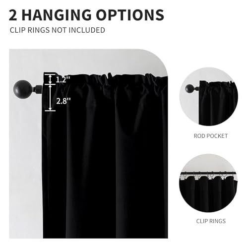 CUCRAF Black Velvet 100% Blackout Curtains 72 inches Long, Thermal Insulated, Noise Reducing Rod Pocket Luxury Drapes for Bedroom Living Room(52x72 inches, 2 Panels) - color: Black, size: 52"W x 72"L (Pack of 2)