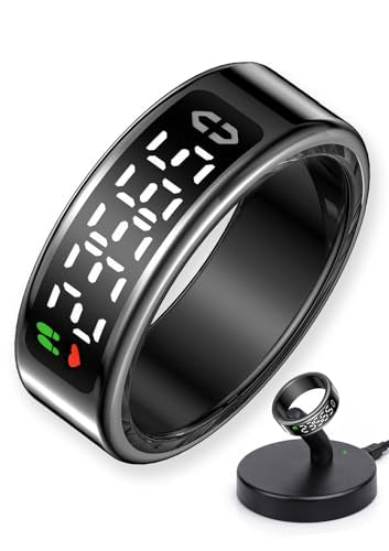 Smart Ring with LED Display，Fitness Tracker Ring, IP68 Waterproof Health Tracker Ring, Blood Oxygen & Heart Rate Monitor, Long Lasting Battery Sleep Ring for Women & Men - color: Black, size: 11