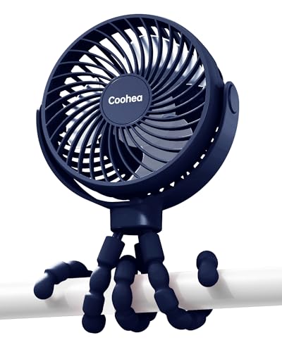 Coohea Stroller Fan Clip on for Baby, 4000mAh Rechargeable Battery Operated, Flexible Tripod, 3 Wind Speed, 360° Rotatable, Small Cooling Portable Fan for Car Seat Crib Golf Cart, Navy Blue - color: Navy Blue