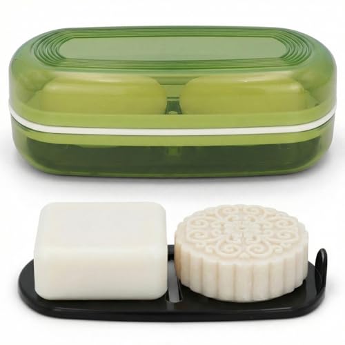 AIMAIAIMAI Shampoo Bar Holder Travel Case for Two Bars – Compatible with Kitsch Solid Shampoo & Conditioner Bars, Large Soap Container for Bathroom or Travel (Green Style A-Large) - color: Green Style A-large