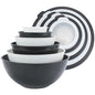 COOK WITH COLOR Mixing Bowls with TPR Lids - 12 Piece Plastic Nesting Bowls Set includes 6 Prep Bowls and 6 Lids, Microwave Safe Mixing Bowl Set (Black and White) - color: Black and White TPR Lids
