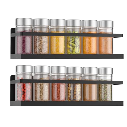 VANPET Magnetic Spice Rack for Refrigerator, Magnetic Fridge Shelf for Kitchen Spice Organizer, Spice Rack Wall Mount, Fridge Organizers and Storage (2, Black) - color: Black