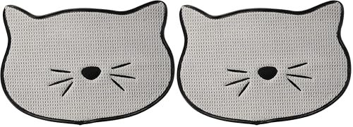 Bone Dry Embroidered Microfiber Cat Shape Pet Food & Water Placemat-Gray (Pack of 2) - color: Cat Whiskers Gray, size: 9.8"L x 13.5"W (Pack of 2)