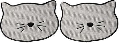 Bone Dry Embroidered Microfiber Cat Shape Pet Food & Water Placemat-Gray (Pack of 2) - color: Cat Whiskers Gray, size: 9.8"L x 13.5"W (Pack of 2)