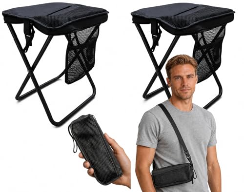 2 Pack 2-in-1 Folding Chair & Backpack Chair – Portable Stool with Storage & Adjustable Strap, Heavy Duty 265LBS Small Folding Chair for Outdoor Camping, Fishing, & Hiking
