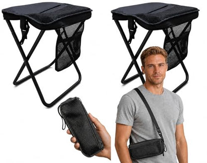 2 Pack 2-in-1 Folding Chair & Backpack Chair – Portable Stool with Storage & Adjustable Strap, Heavy Duty 265LBS Small Folding Chair for Outdoor Camping, Fishing, & Hiking
