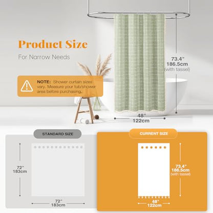 BTTN Boho Shower Stall Curtain - 48x72 Narrow Linen Ultra Thick Tassel Fabric Shower Curtain Set with 8 Plastic Hooks, Half Camper RV Modern Farmhouse Country Shower Curtains for Bathroom, Sage Green - color: A - Sage Green, size: 48"W x 72"L (Pack of 1)