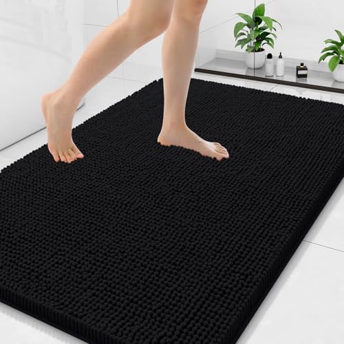 Arotive Bathroom Rugs 47x32, Extra Soft Absorbent Shaggy Chenille Bath Rugs, Machine Washable Rubber Backing Non-Slip Bath Mats for Bathroom Floor Tub and Shower, Home Decor Accessories, Black - color: Black, size: 47" X 32"