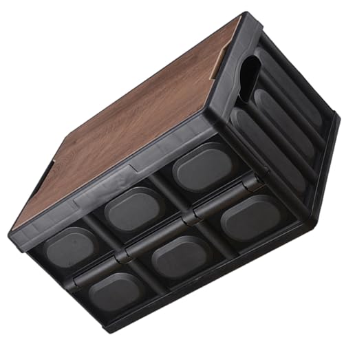 BESPORTBLE Foldable Storage Box with Wooden Lid, Small 38.5x27x21cm Plastic Clothes and Sundries Organizer for Outdoor Camping and Car Trunk