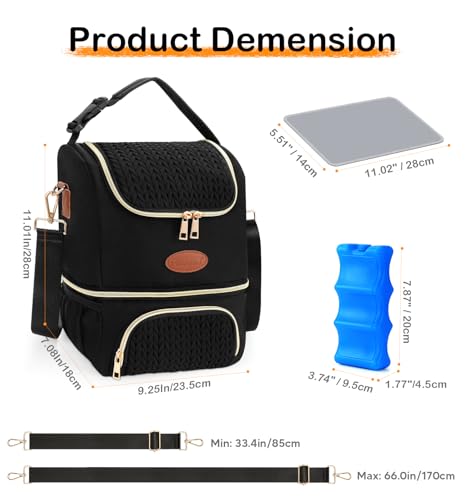 PIIOSER Breastmilk Cooler Bag with Ice Pack, Double Deck Insulated Baby Bottle Travel Bags with Shoulder Strap, Wearable Breast Pump Carry Bag for Nursing Moms Daycare, Work, Picnic(Black) - color: Black-2