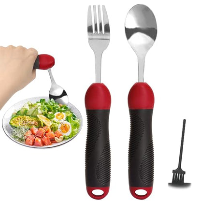Adaptive Utensils Weighted Spoon Fork Set for Hand Tremors, Parkinson's & Arthritis | Non-Slip Grip Aid for Elderly, Disabled Adults, Weak Hand Support, Handicapped-Friendly, Travel-Ready Eating Utensils