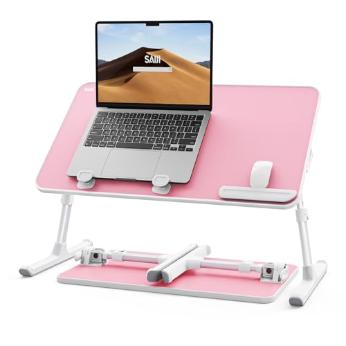 SAIJI Height & Angle Adjustable Laptop Stand for Bed, Lap Desk Bed Tray Table, Light Weight Foldable Portable Laptop Table for Couch Sofa Chair Floor Desk for Adults, Kids (Pink) - color: Pink, size: 20.5×11.8In