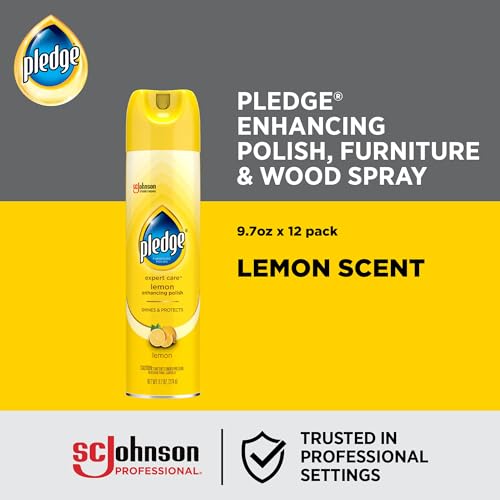 Pledge Enhancing Polish Spray, Wood Furniture & Stainless Steel Polish, Remove Dust and Fingerprints, Fast Shine and Protect, Prevent Scratches & Knicks - Lemon Scent, 9.7oz (Pack of 12)