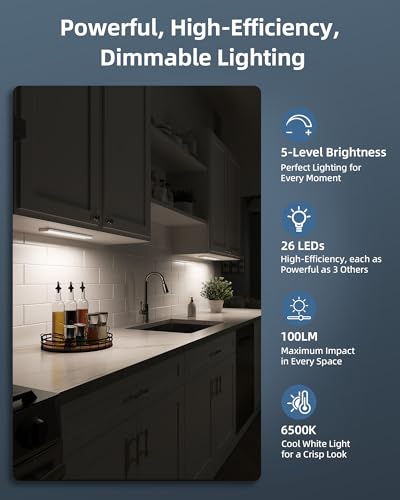 10inch Under Cabinet Lights, Motion Sensor Light Indoor, Wireless Closet Lights, 1800mAh Rechargeable Battery, Magnetic, 5 Levels Dimmable, Under Counter Lights for Kitchen, Bathroom (2 Pack) - size: 10inch