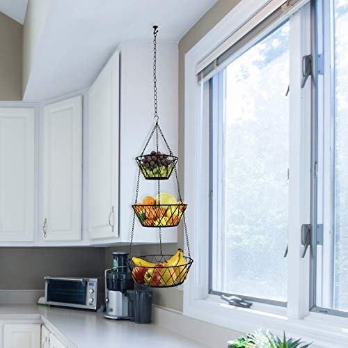Heavy Duty - 3 Tier Hanging Kitchen Black Fruit Basket - color: Black