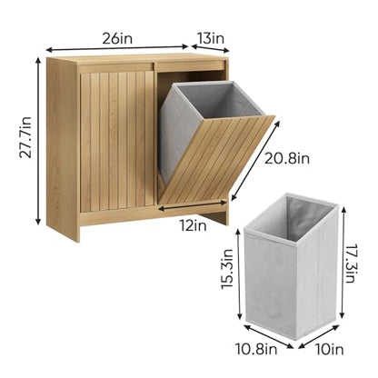 Smuxee Double Tilt Out Laundry Hamper Cabinet, Hidden Laundry Cabinet with Double Baskets, Natural Trash Can for Bathroom, Kitchen, Living Room