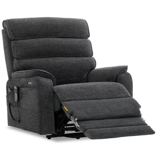 DYNOX Power Lift Recliner Chair for Big and Tall Elderly, Extra Wide Extended Dual Motor Lift Chair, 400 lbs Lay Flat Recliner with Heat and Massage, Chenille Grey, 9298L - color: Chenille Grey, size: Large - Wide & Tall