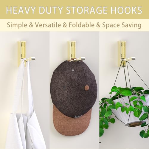 Wall Hooks for Hanging Coat, Heavy Duty Metal Hooks with Folding Storage Foldable Wall Hooks for Entryway Bathroom Kitchen Bags Towels Closet, 4Pcs Gold - color: 4-Gold