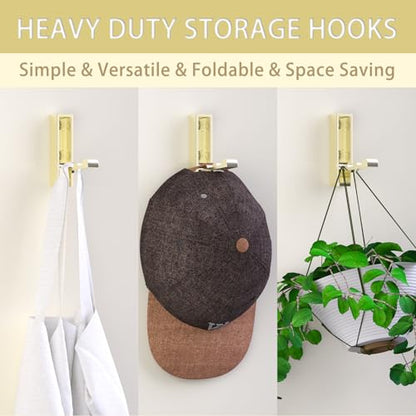 Wall Hooks for Hanging Coat, Heavy Duty Metal Hooks with Folding Storage Foldable Wall Hooks for Entryway Bathroom Kitchen Bags Towels Closet, 4Pcs Gold - color: 4-Gold