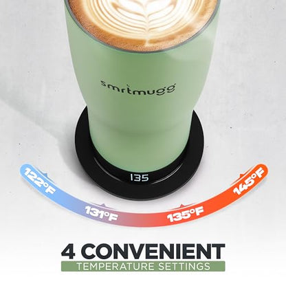 SmrtMugg X Heated Coffee Mug 19 oz., 8 Hour Battery Life, Self-Heating, Adjustable Temp Controlled, LCD Screen, Includes Cover with Magnetic Slider (Black) (Sage Green) - color: Sage Green