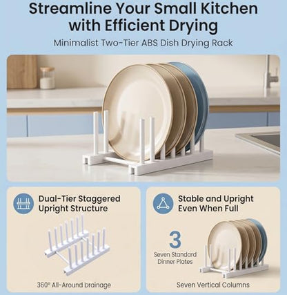 Rengue Dish Drying Rack, Stand, ABS Material, Space Saving, 17x12x9.5cm, Grey and White Dish Drying Rack, Removable Plate Draining Nan Kitchen (White) - color: White