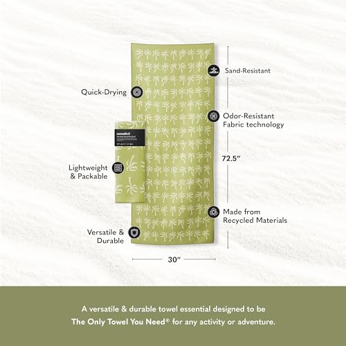 Nomadix Original Towel - Perfect for Beach, Pool, Travel, Camping, Yoga - Made with Recycled Materials - Super Absorbent - Sand Resistant - Breezy Palms Olive - 72.5x30 - color: Breezy Palms Olive