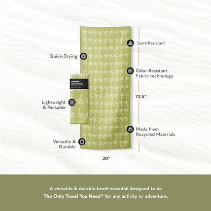Nomadix Original Towel - Perfect for Beach, Pool, Travel, Camping, Yoga - Made with Recycled Materials - Super Absorbent - Sand Resistant - Breezy Palms Olive - 72.5x30 - color: Breezy Palms Olive