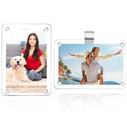 2 Pcs Car Sun Visor Photo Holder, Acrylic Magnetic Car Picture Holder with Visor Clips, Transparent Personalized Frame for Family Photos, Universal Fit for All Vehicles