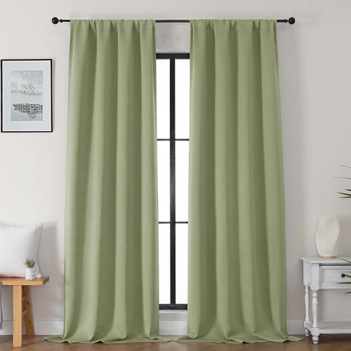 Gwine Sage Green Blackout Curtains for Bedroom 96 Inch Length, Room Darkening Energy Saving Black Out Curtains for Living Room, Window Treatment Drapes with Rod Pocket, Each 40" Wx96 L, 2PCS - color: Sage Green, size: 40"W x 96"L (Pack of 2)