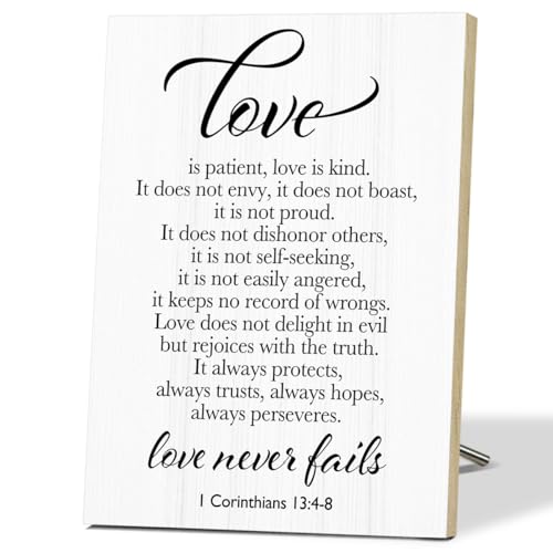 Love Is Patient Love Is Kind Inspirational Desk Signs for Religious Wall Decor Wooden Desktop Decors for Christian Desk Decor Rustic Wall Art for Prayer Room Decors Bible Verse Gifts for Women - F465 - color: Love Is Patient