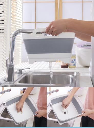 Collapsible Wash Basin with Drying Rack for Baby Bottle，2.4 Gallon Dish Basin with Portable Baby Bottle Drying Rack for Kitchen & Travel & Camping