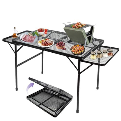 BRIAN & DANY 3x2 FT Camping Table with 2 Wing Panels, Folding Grill Table, Metal Portable Picnic Table, Lightweight Height Adjustable Foldable Table for Outdoor, Black - size: 4.4x2FT