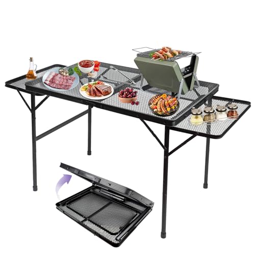 BRIAN & DANY 3x2 FT Camping Table with 2 Wing Panels, Folding Grill Table, Metal Portable Picnic Table, Lightweight Height Adjustable Foldable Table for Outdoor, Black - size: 4.4x2FT