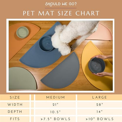 Should We Go? Waterproof Silicone Dog Food Mat – Large Size Non-Slip Pet Bowl Mat, Raised Edge Design, Easy-to-Clean Pet Food Placemat for Dog & Cat Bowls, 28" Across x 14" Deep - Ocean Blue - color: Ocean Blue, size: Large