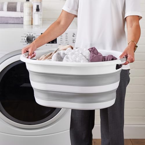 Laundry 360 Collapsible Laundry Basket | Portable | Space Saver Storage | 27 Liter Capacity | Store Under the Bed or Closet | Good for Kids | Dorm | Bedroom | Large | White/Grey - size: 1 Pack White 27L